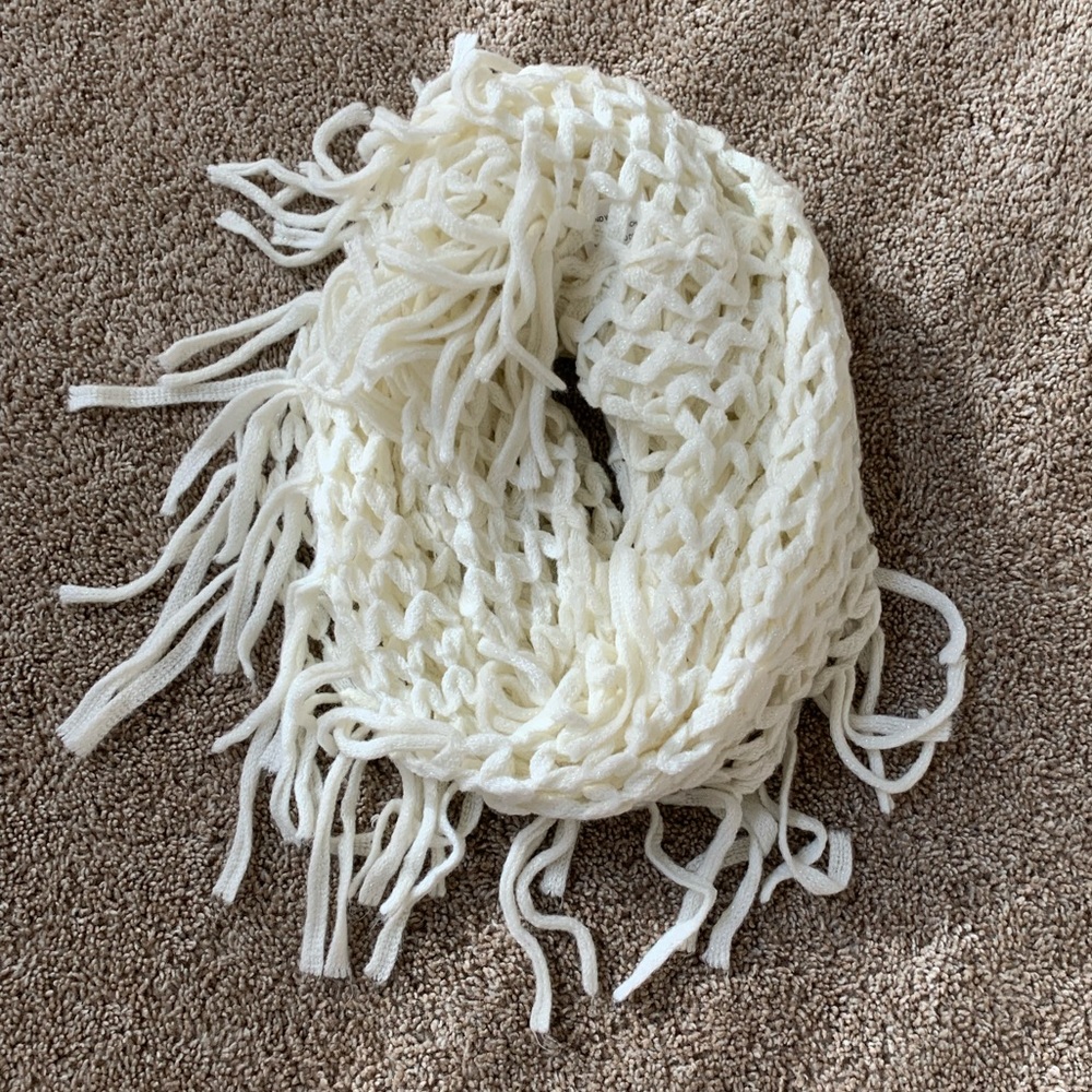 White fringe infinity scarf